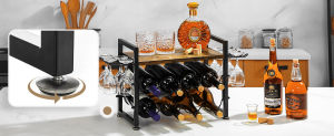 Wine Rack Organizer Shelf Countertop Wine Rack Wine Holder Stand Bottles Display Rack Bar Display Wine Glass Holder Haning Shelf Red Wine Display Rack with Cup Holder for Home Decor Kitchen Storage Wine Rack