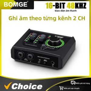 BOMGE Mini 2 Kênh USB Giao Diện Âm Thanh Card Âm Thanh Với XLR 48V Phantom Power Cho Guitarist Ghi Âm Phát Trực Tuyến Podcasting