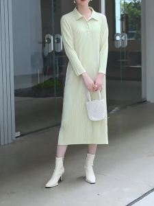 9111 One Size (45-75kg) Miyake Pleated Spring And Fall Loose Thin Lazy Style Casual Draping Mid-Length Straight Dresses