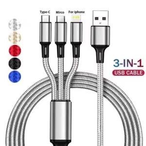 Cáp Sạc Nhanh 3 Trong 1 USB Type C Micro USB iOS Đa Năng Cho iPhone Huawei Samsung Dây Bện Nylon Dây Sạc Điện Thoại Di Động