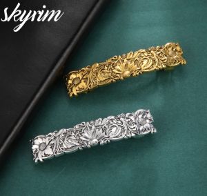 SKYRIM กิ๊ฟติดผมรูปดอกไม้ย้อนยุคของผู้หญิงทำจากกิ๊ฟติดผมอัลลอยเครื่องประดับแฟชั่นโบราณสีทอง