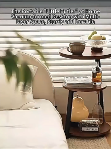 Ancient Style Bedroom Bedside Cabinet Multi-Layer Household Creative Design Small Round Table Bedside Storage Rack