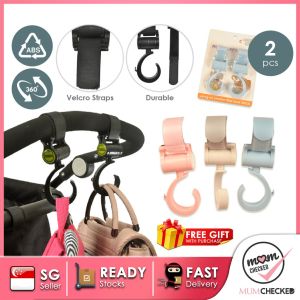 *2 PCS* Baby Stroller Hook | Heavy Duty Velcro | 360 Swivel Hanger Multipurpose Hooks Accessories 3KG | Carriage Hook Hanger | Sturdy and Long Lasting | MUMCHECKED