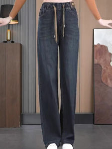 High Waist Slim Fit Spring Autumn Denim Pants Womens Long Loose Casual Straight Leg Jeans Elastic Waist Mom Jeans