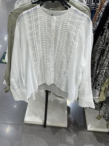 ZARLuvip 2023 round Neck Hollow out Shirt Thin Sun Protection White Top Womens Business Casual Fashion Long Sleeve Shirt