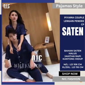 Baju Tidur Piyama Couple Oversize CP Lengan Pendek Piyama Satin - NIC Fashion