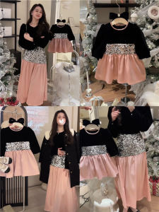 French Elegant Fish Tail Mother Daughter Dress New Year Celebration Fleece Lined Autumn Winter New Style Kids Fashion Clothing