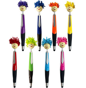 Mop head ballpoint pen with plush hair writing click pen portable cute cartoon multi-function signature pen office home gift