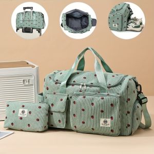 Strawberry Travel Bag Large Capacity Corduroy Luggage Bag Lightweight Crossbody Bag Multifunctional Sports and Fitness Bag