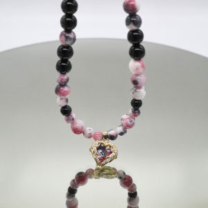 Original Design Womens Necklace Versatile Natural Jade Black Agate Color Collision Heart Shape Pearl Mother-of-Pearl Pendant