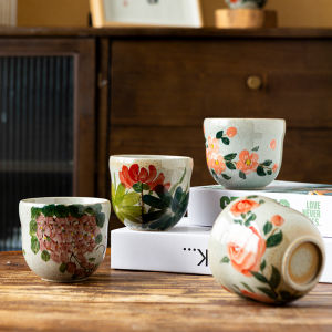 Hand-Painted Zen Tea Cup Large Gourd Vintage Rustic Glazed Undercolor Ceramic Gongfu Master Tea Drinking Cup from Jingdezhen