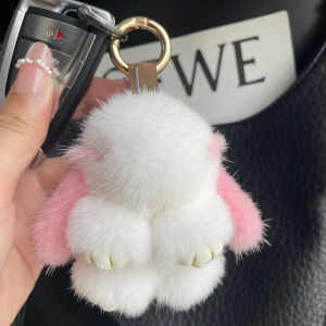 Luxury Rabbit Fur Plush Keychain Car Pendant Cute Otter Fur Bag Charm Womens School Bag Toy High End Automobile Key Holder