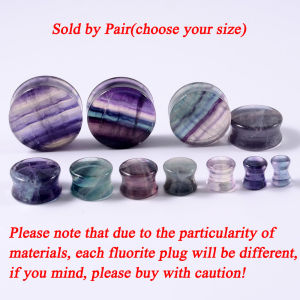 1Pair Natural Fluorite Stone Double Solid Flared Plug Ear Tunnel Gauge Aurora Stone Ear Expander Weight Body Piercing Jewel