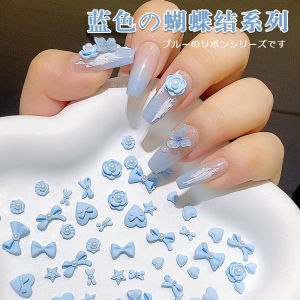 Blue Butterfly Knot Tea Rose Pearl Nail Art Decoration Alloy 3D Embellishment Popular Internet Red Nail Accessories