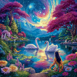 Huacan 5D DIY Diamond Painting Swan Lake Landsacape Diamond Mosaic Animal Complete Kit Picture Of Rhinestones