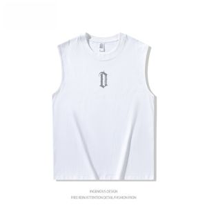 เสื้อกล้ามแขนกุดคอตตอนอเมริกันสำหรับผู้ชาย ทรงหลวม ใส่ไปทำงานออกกำลังกายในช่วงฤดูร้อน เสื้อผ้าทำงานแบบลำลองสำหรับผู้ชาย