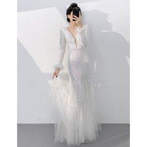 Elegant Long Sleeve Mermaid Style Evening Dress for Slim
