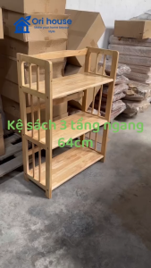 Kệ sách 3 tầng ngang 64cm gỗ cao su đa năng tiện dụng - Ori House - hàng lắp ráp