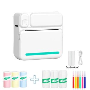 เครื่องพิมพ์สติกเกอร์พกพาขนาดเล็ก เครื่องพิมพ์ความร้อนขนาดเล็กพร้อมกระดาษม้วน เครื่องพิมพ์ไร้หมึกบลูทูธ เครื่องทำฉลากพกพา 57*25