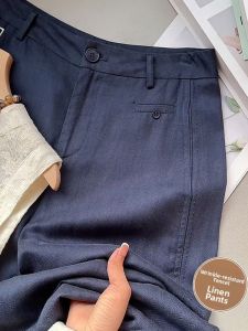 Elegant High Fashion Spring Womens Cotton Linen Wide Leg Trousers