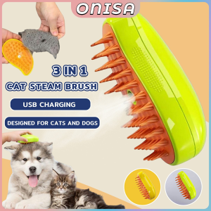 3 in 1 Cat Steam Brush Pet Spray Massage Comb Hair Removal Brushes for Dog Cat Hair Brush Pet Grooming Green/Yellow