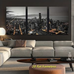 3 pieces of Chicago skyline art Illinois skyscraper art aesthetic canvas posters suitable for living room bedroom and office