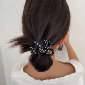 South Korea Retro Thick Large Phone Line Hair Ring Womens Seamless Black and White Hair Band Lazy Elegant Balls Head Rope