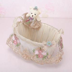 Home Decorative Fabric Lace Wicker Storage Basket Oval Tabletop Ornament Miscellaneous Goods Box Basket Organizer