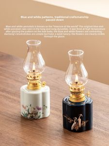SHUANGYU | Đèn Sáng Trang Trí Phong Cách Trung Quốc Cổ Điển Xanh và Trắng Gốm