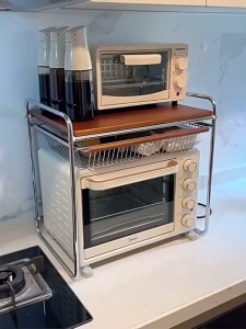 Microwave Oven Storage Rack Pull out Storage Rack Kitchen Countertop Storage Organizer Household Rice Cooker Oven Rack Spice Rack Save Space Easy to Install