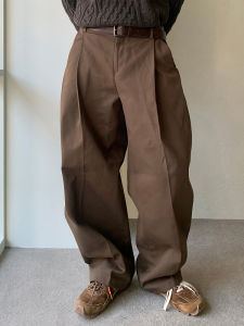 DAVID&ME | Brown Summer Pleated Wide Leg Casual Trousers