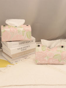 Creative Rose Patterned Cloth Art Tissue Box High End Sensation Living Room Coffee Table Luxury Drawstring Paper Towel Holder