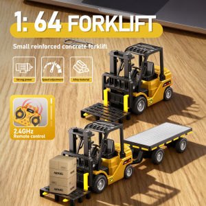 Bluetooth APP Control 1:64 Alloy Forklift & Trailer 2-in-1 RC Engineering Vehicle Simulation Model Toy for Kids & Adults