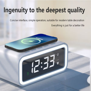 Brifit Digital Alarm Clock 15W Wireless Rechargeable Electronic Clock LED Large Screen Display Night Light Mode 24/12 Hours Snooze Mode Suitable For Home Bedroom Office Decoration