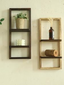 1pc Rustic Wooden Wall Shelves 2-tier Floating Shelf for Plants Decor Home Living Room Kitchen Bedroom Wall Mounted Display Rack