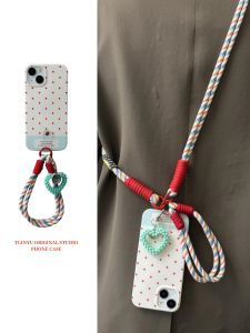 TianYu Sweet Polka Dot Control Phone Case for  15Pro Max with Lanyard 14Pro Max Crossbody 13Pro 12 Simple 11 Heart Pendant