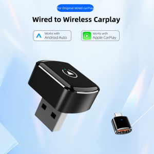 2-in-1 Wireless CarPlay and Android Auto Adapter - Plug-and-play fast auto-connect USB/USB-C ports essential car accessory