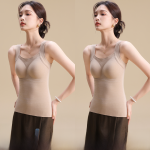 miiow | Warm Cashmere Vest Womens Autumn Winter Fixed Cup Velvet Fleece Lined Underwear Silk Inner Wear Top Simple Style Polyester Fiber