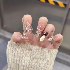 Handmade Cat Eye Butterfly Knot Nail Tips Fake Nails Wearable Nail Art Small Fragrance Style Autumn Winter High End Feeling