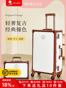 Uniwalker Handmade Vintage Luggage Hardshell Suitcase Womens Carry-On Bag with Four-Way Rotating Wheels 20 Inch Travel Case