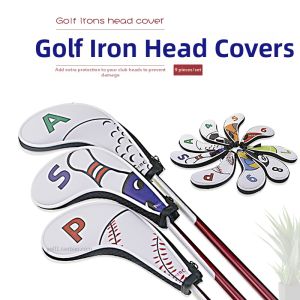 Iron Golf Club Head Cover With Zipper Sports Pattern Waterproof PU 9 PCS