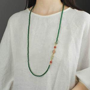 Long New Chinese Style Turquoise Glass Beaded Necklace Womens Fashion Jewelry Fresh out Fresh Green Leaf Pattern Accessories