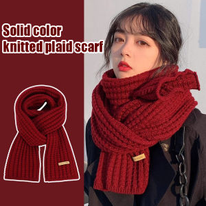 Soft Solid Color Knitted Scarf Winter Warm Solid Color Plaid Wrap Fashionable Windproof Cycling Neckerchief