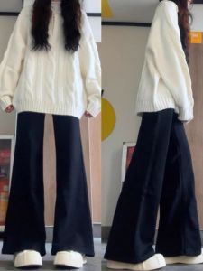 Lazy Style Flared Jeans Womens Spring Autumn High Waist Wide Leg Long Pants Loose plus Size Cotton Stretch Denim Skinnies