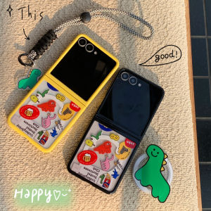 Korean Style Beer Dinosaur Cartoon Phone Case with Stand And Bracelet for Samsung Galaxy ZFlip7 Foldable Screen Protection for Xiaomi MIX Flip