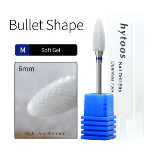 HYTOOS 6*15mm Flame White Ceramic Nail Drill Bit for Remove Gel Polish Professional Manicure Drill Bits for Nail Technicians