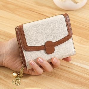 Women Short Wallet Bifold Purse Card Holders with Coin Holder Key Chain Large Capacity Simple Multifunctional PU Leather Wallet Fashion Cute