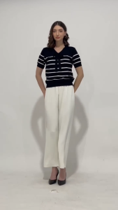 MINEOLA Minji Loose Bow Tie Striped Black Knit Top (Atasan rajut wanita kekinian korean style)