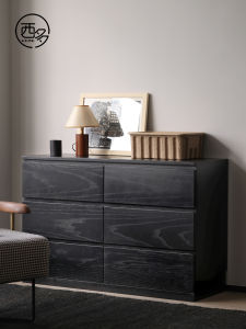 Xiduo Home Solid Wood Chest of Six Drawers Nordic Simple Black Malm Chest of Drawer Bedroom Living Room Storage Cabinet