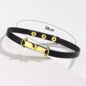 Minimal Geometric Leather Bracelet with Gold-Tone Metal Clasp Adjustable Fashion Wristband for Women Simple Design Daily Wear